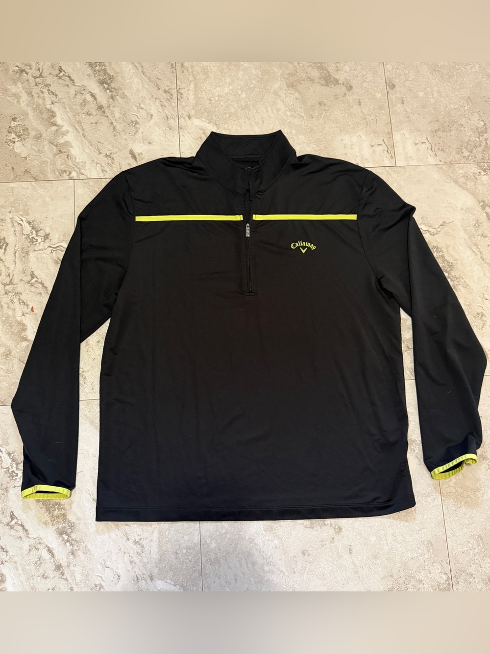 Callaway Mens XL Black Weather Series Golf 1/4 Zip Pullover Yellow Accents Logo